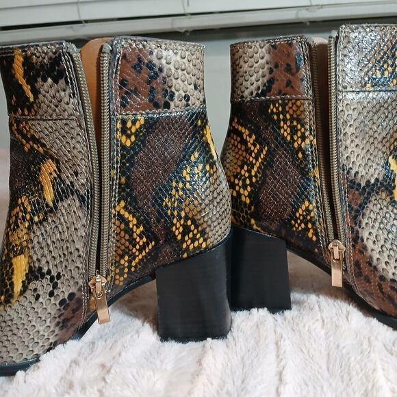 Franco Sarto Brown and Yellow Ankle Booties with Block Heel - Picture 5 of 11